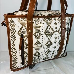 Myra Bag Mesa Flight Tote Bag (Brown & Grey) Handles & Strap Crossbody
